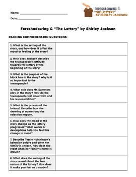the lottery by shirley jackson worksheets.